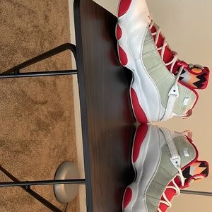 White and red Jordan 6 Rings. Decent shape and taken care of. Size 14